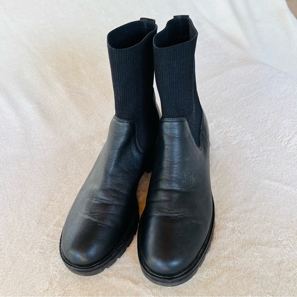 EILEEN FISHER East Leather and Recycled Stretch Knit Sock Boot SIZE 9.5 - Picture 14 of 16